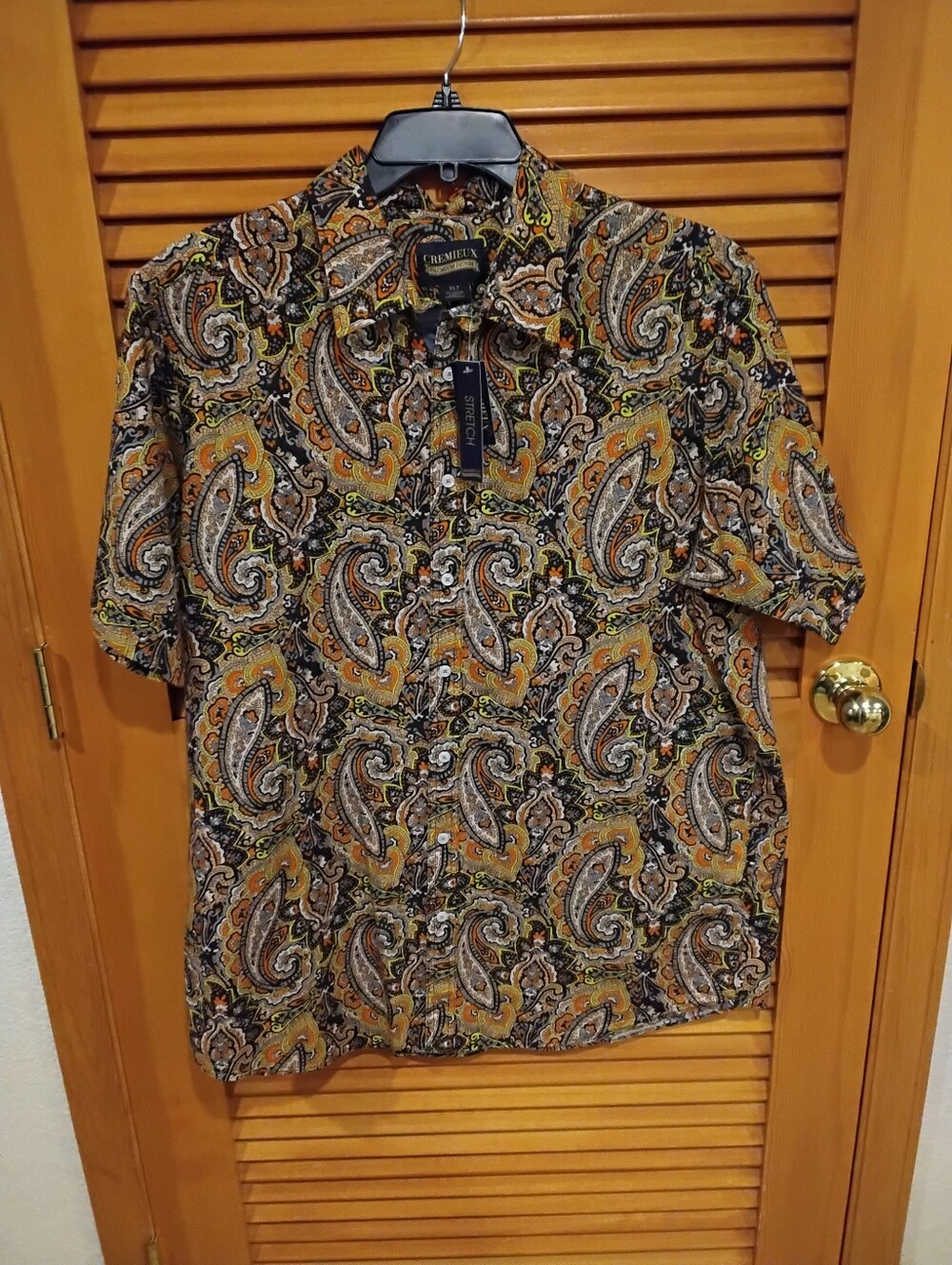 NWT Cremiuex Premium Denim Paisley Short Sleeve Woven Shirt XL-Tall